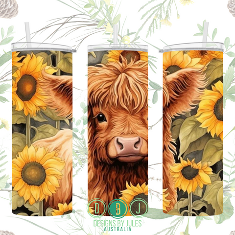 Highland Cow in a Sunflower Field