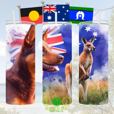 CattleDog and Roo with the Flag