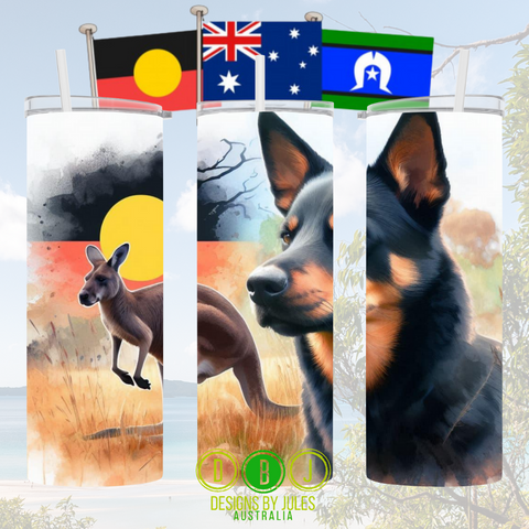 CattleDog and Roo with the Flag