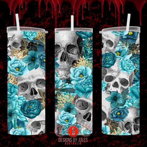 Skulls with Teal Roses